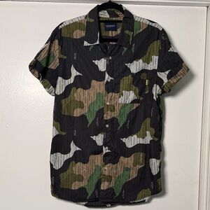 Scotch & Soda Short Sleeve Camo Button-Up Shirt - Black/Olive/Tan